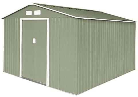 HATTORO S300 Metall Gerätehaus XXXL 277x319x192cm Geräteschuppen Garten Schuppen Gartenhaus Satteldach Grün