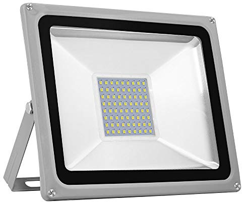 Bikuer 50W Kaltes Weiß LED Strahler, LED Scheiwerfer Superhell 5000LM Strahler Außen 6500K Kaltweiß Fluter IP65 Wasserdicht Flutlicht Außenstrahler für Sportplatz Garage Garten Hinterhof