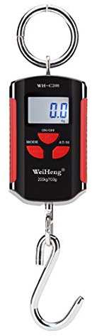 Tragbare Digitale genaue 200 kg schwere Schwerlastkranwaage LED-Hintergrundbeleuchtung Hängende Waage Batterie für Farm, Fisch, Jagd, Gepäck enthalten (rot)