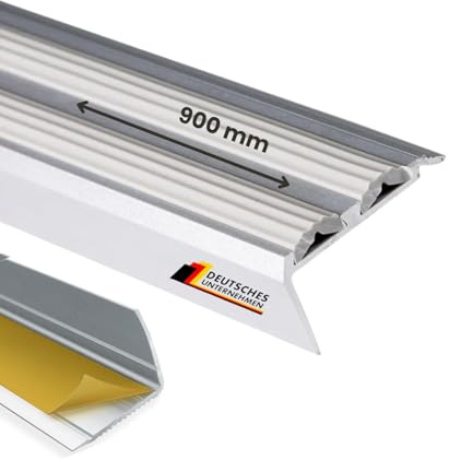 Floordirekt Nez de Marche Auto-Adhésif en Aluminium - Protection des Bords en Caoutchouc Antidérapant pour Stratifié, Parquet, Escalier - Profilé d'Angle Gris, 90 cm
