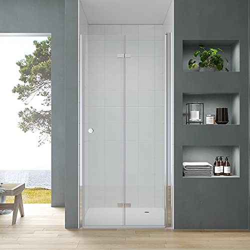 Duschfalttür 120 cm breit Duschfaltwand für Dusche Falttür Nische Nischenfalttür Nischendrehtür 180° faltbar klappbar Duschtrennwand Duschtür Glas rahmenlos aus Sicherheitsglas klar