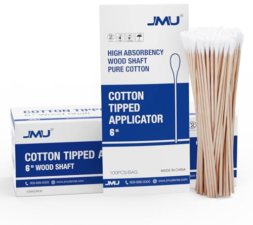 JMU 500 Count 6 Inch Long Cotton Swabs with Wooden Sticks, Lint Free, Highly Absorbent Cotton Tipped Applicators for Makeup, Pet Care & Home Cleaning