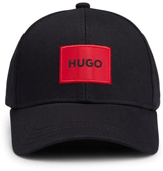 HUGO Herren Men-X 581-RL Cap aus Baumwoll-Twill mit rotem Logo-Label Schwarz Stck