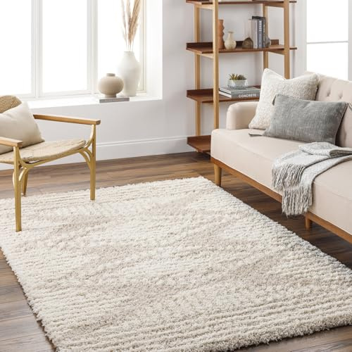 Livabliss Tuzla Shaggy Berber Teppich - Flauschiger Teppich groß für Wohnzimmer, Esszimmer, Schlafzimmer, Langflor Hochflor Teppiche flauschig - 160x220 cm, Wohnzimmerteppich in Hellbeige und Weiß