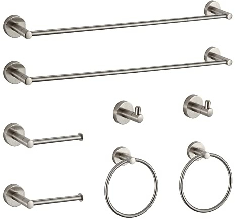 BGL Set di accessori per il bagno in nichel spazzolato, set di accessori da bagno, 8 pezzi