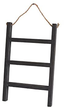 Joy Choice 40,6 cm Holzdecke, Leiter im Bauernhaus-Stil, 3-stöckiges Deckenregal, Wandbehangleiter, Deckenhalter, Holz-Mini-Leiter, Handtuchhalter für Badezimmer, Wohnzimmer und Küche. (Schwarz)