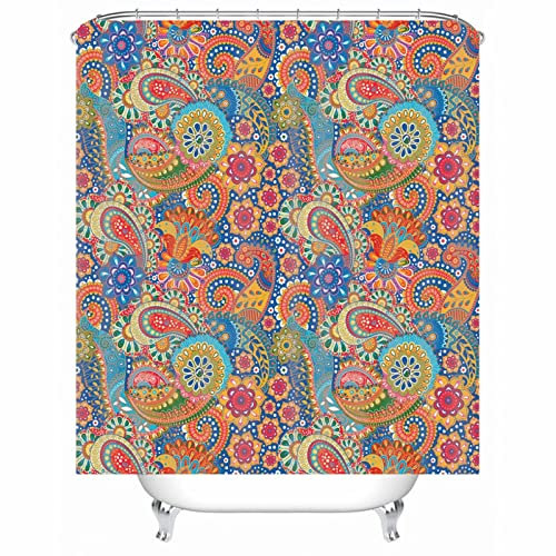 Whoiy Duschvorhang 180X180 Blumen, Duschvorhang Anti Schimmel Polyester Bath Curtains Blumenmuster Blau Orange für Outdoor Hotel
