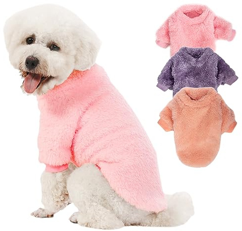 Kyaringtso Dog Sweater, 3 Pack Dog Sweaters for Small Dogs, Dog Clothes for Small Dogs Girl Boy, Ultra Soft and Warm Puppy Sweater Dog Coat for Winter Christmas (S, Pink+Purple+Peach)