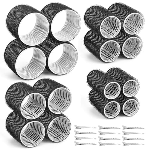VEVOQIM Lot de 28 bigoudis de grande taille - 4 tailles - Sans chaleur - Grands bigoudis auto-adhésifs - 63 mm, 44 mm, 35 mm, 25 mm - Avec pinces pour cheveux longs et moyens