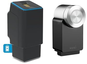EKEY UNO 200328 Fingerprint mit Akku inkl. Nuki Smart Lock Pro (4. Generation) schwarz, Akkubetriebenes Nachrüst-Set für alle gängigen Türen, schwarz