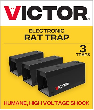 Victor M241BSR-3 Indoor Electronic Humane Rat and Mouse Trap - No Touch, No See Electric Rat and Mouse Trap - 3 Pack | Humane Electric Indoor Rodent Traps, Kills up to 35 Rats, Requires 4 AA Batteries, No Touch No See Design, LED Indicators