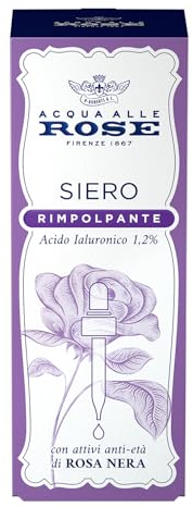 Acqua alle Rose, Siero Viso Rimpolpante Concentrato Attivo di Acido Ialuronico Vegetale con Attivi Antietà di Rosa Nera, Azione Antirughe per Pelli Mature, Riempie e Riduce le Rughe del Viso, 30 ml