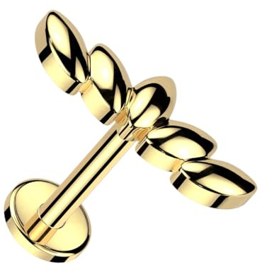 beyoutifulthings Lippen-Piercing 3D Marquise Blätter Gold Silber Piercing-s Lippe Stecker Chirurgenstahl Schraub-Verschluss Stab 6/8-mm lang 1,2-mm