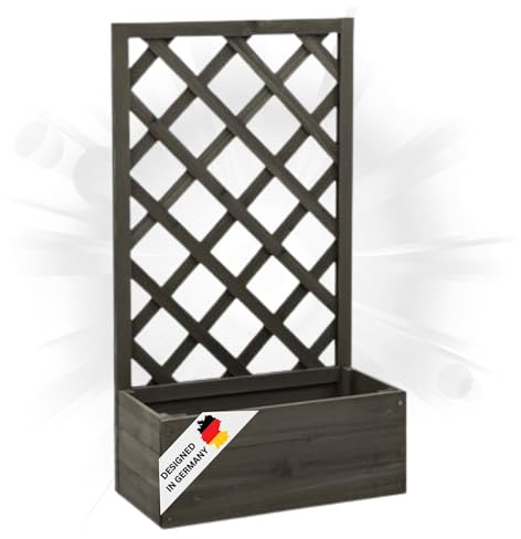 DELUKE Rankkasten Gartenspalier MINO grau | 90x50x25cm | Spalier mit Blumenkasten mit Rankgitter Rankhilfe mit Pflanzenkasten Blumenkübel Pflanzgefäß