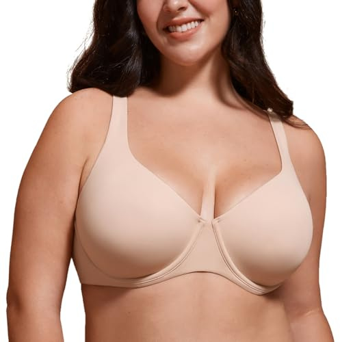DELIMIRA Dam Confishape Balconette BH Stödjande Full täckning Plus Size BH Bygel Ofodrad Scoop Neck Beige 85D