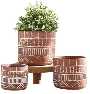 ESTINTENG 1 maceta de cemento simple para suculentas y plantas pequeñas, para dormitorio, escritorio creativo, color tierra roja, altura media, 14 cm