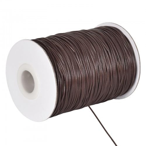 160m x 1mm Nachahmung Leder Thread Geflochten Gewachst String Wachsschnur Satinschnur, Perlenfaden Rund Bastelschnur Reißfeste Kordel gewachst für Halsketten Armbänder DIY Schmuckherstellung (Kaffee)