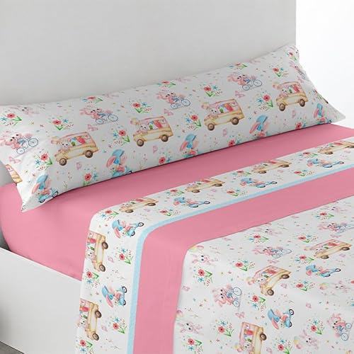 Rufino Díaz Juego Sábanas Invierno 3 Piezas Infantil Pirineo Conejos (Rosa - 105 cm) - Taco Extra Suave para Adultos e Infantil - Sensación acogedora y de Confort