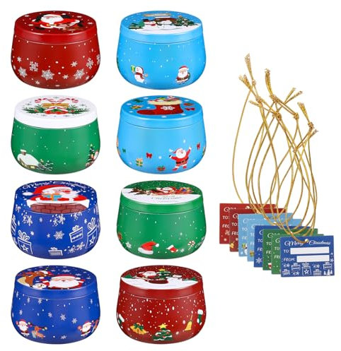 BESTYASH 8pezzi Barattoli Di Natalizi Per Candele e Caramelle Con Coperchi Contenitori Decorativi Per Feste Di Natale Per Crafting e Stoccaggio