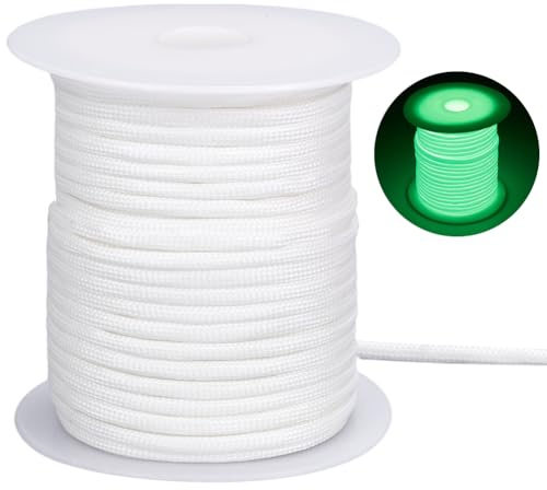SOFPLATE 34 Yards/31m 4mm Paracord Glow in The Dark Para Cord 550 Parachute Spool Cords White Luminous Paracords Lanyard Rope for Outdoor Hiking Beading Bracelets DIY Crafts Project Supplies