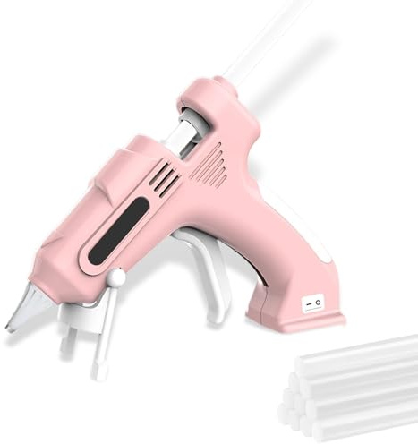 Heißklebepistole und Klebestifte-Set, Kabellose Wiederaufladbare Heißklebepistole mit 10 Stück 7 Mm Hohen Klebestiften, Kleine Handklebepistole für Kinder, Studenten, (Rosa)