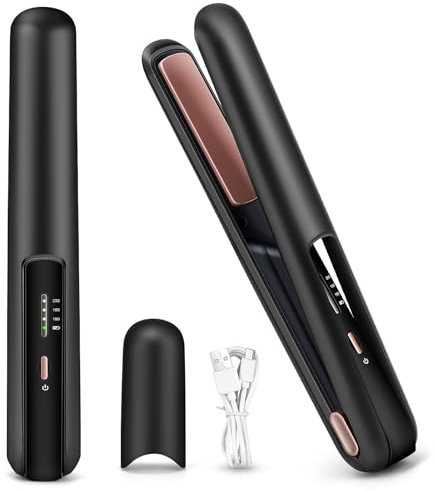 2 in 1 Cordless Hair Straightener and Curler - Portable Curling Iron Wireless Hair Straightener for Straightening and Curling Fast Heating Flat Iron with Type-C Rechargeable, 3 Heating Modes (Grey)