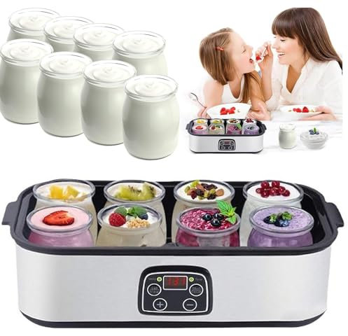 Yogurtera Totalmente Automática, Máquina Eléctrica De Yogur con Pantalla Led De 1400 Ml con Vasos De Vidrio De 60z X 8, Control De Temperatura Constante, Yogurtera De Fácil Limpieza para Hacer