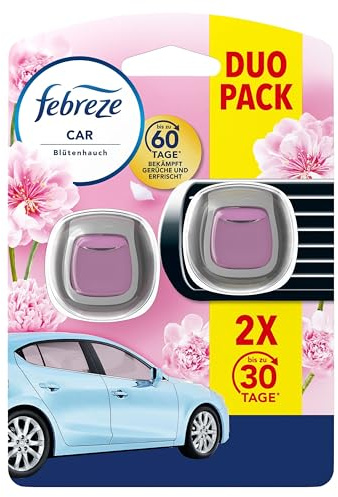 Febreze Auto Lufterfrischer Clip, 2 Stück, Blütenhauch, Auto Duft bekämpft Gerüche bis zu 70 Tage
