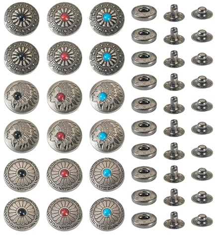 Spritewelry 18 Sets Faux Turquoise Brass Snap Buttons Sunflower Decorative Rivets Studs for Clothing Clothes Coat Down Jacket Buckle Buttons for Leather Clothes Craft