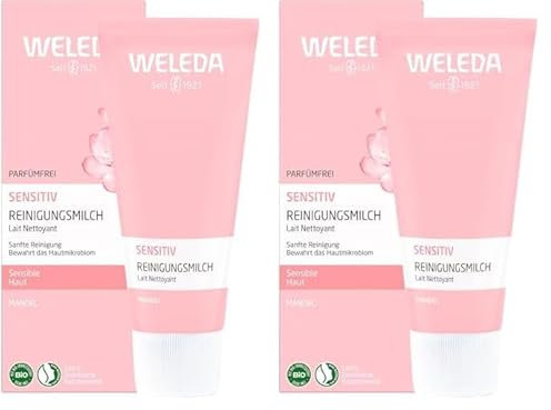 WELEDA - Lait nettoyant Confort Amande - Peaux sensibles, peaux réactives et peaux à tendance atopique - Texture douce et onctueuse - NATRUE - 75 ml (Lot de 2)