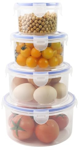 MOERDIFFER 4 Stück Gefrierdosen mit Deckel Klein Kunststoff Frischhaltedosen mit Deckel Salat Schüssel Set 300ml/600ml/1000ml/1500ml Luftdichte Lebensmittelbehälter für Lebensmittelnaufwahrung