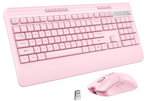 KOPJIPPOM Wireless Keyboard and Mouse Set with Quiet Keys, 2.4G Full Size Ergonomic Keyboard with Wrist Rest, Protective Covers, Soft Touch Silent Design for Windows, Computer, PC and Laptop
