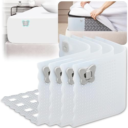 4 Pièces Tendeur Drap Housse,Tendeurs Draps Houss Avec Clips Fixes,Installation Ultra Facile,Anti Glisse Drap De Lit,Support Clips De Drap De Lit à Angle Ouvert,Pour Tous Les Matelas,Blanc Transparent
