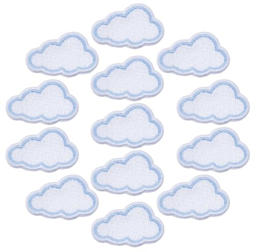 DICOSMETIC 15 STK. Wolken Patches Weiß Blau Zum Aufbügeln Niedliche Wolken Bestickte Patches Polyester Bestickte Applikation Himmel Aufnäher Zum Aufnähen Für Kleidung Jeans Jacke