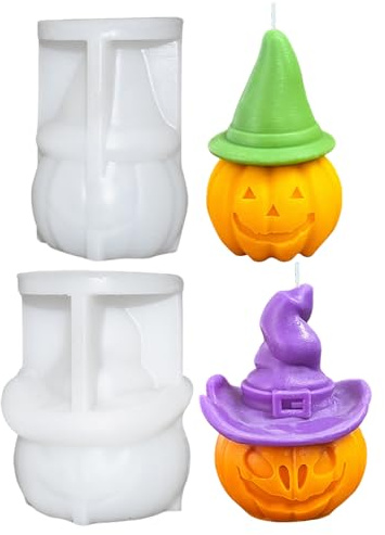 Moules en silicone pour Halloween, citrouille, chapeau de sorcière, moule en silicone, moules à bougies pour mouler, moules à bougies, moules à savon, plâtre (A+B)