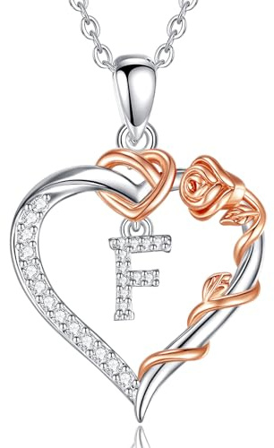 EUDORA Harmony Ball Copper Rhodium Plated Initial Heart Necklace with Cubic Zirconia for Women, Rose Gold Flower Letter Pendant Heart A to Z Alphabet Personalized Jewelry Gifts, 18+2 Chain