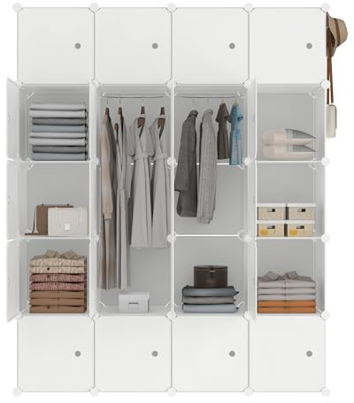 HENGMEI Kleiderschrank Würfelregal PP-Kunststoff Kleiderständer (20 Boxen, Weiß)