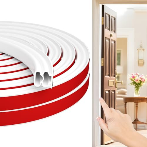Jobon Draft Excluder for Doors - Upgraded Thickened Rubber Weather Stripping Door Seal Strip for 5-10mm Large Gap, Self-Adhesive Soundproofing Weatherstripping Replacement (10M, White)