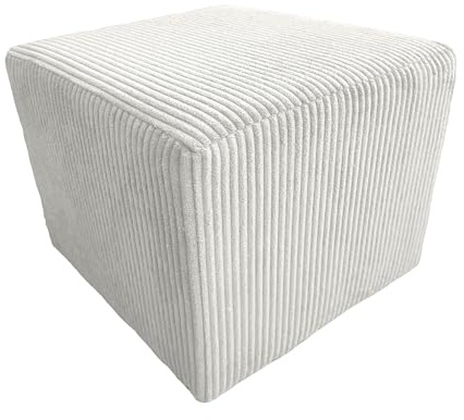 Extrasen Hocker Wohnzimmer Sitzhocker - Quadratisch 40 x 40 cm - Sofahocker - Dünner Cord Ecru