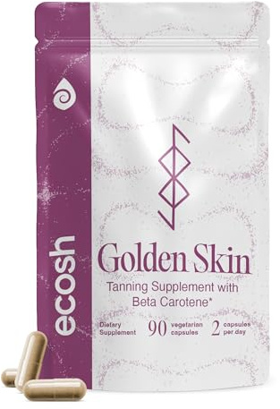 Ecosh Golden Skin Tanning Supplement for Women & Men – Potent Tanning Pills with Beta Carotene, Lutein & L-Tyrosine for Skin Health | Natural Antioxidant Supplement & Tanning Vitamins | 90 Capsules