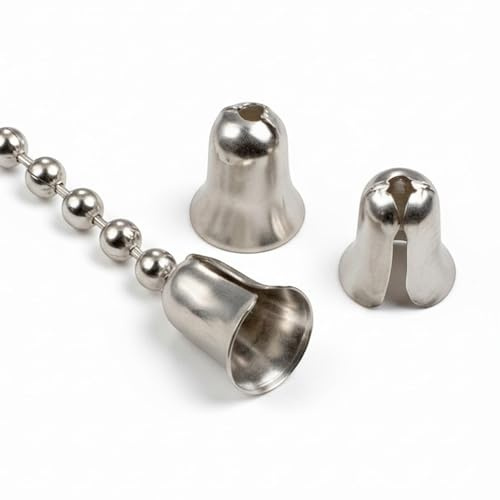 Silver Bell Connectors for Pull Chains, Nickel Plated Brass #6 Ball Chain Ends, Lamp & Ceiling Fan Repair, DIY Lighting Accessory 20-Pack
