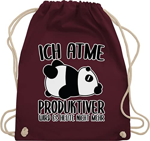 Turnbeutel Rucksack - Sprüche Statement Spruch - Ich atme produktiver wird es nicht mehr mit Panda - weiß - Unisize - Bordeauxrot - lustige backpack beutel+rucksack+mit+sprüchen sprueche atmen
