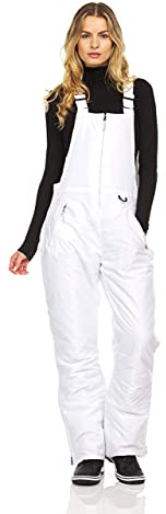 Arctic Quest Womens Ski Snow Bibs Pants Insulated Water Resistant Overalls Snowboarding Winter Waterproof Pants Women, White, Large