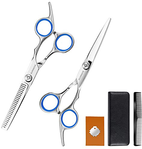 Haarschere Set Premium Scharfe Friseurscheren 2 Haarschneideschere mit Effilierschere scharfer und präziser Schnitt Ideal für Häuser und Friseurläden