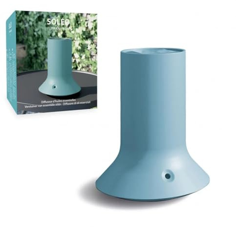 Pranarôm Diffuseur SOLEO Anti-Moustiques Bio Bleu | Sans fil, rechargeable par cellule solaire ou USB. Compact et portable pour l'intérieur et l'extérieur.