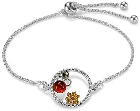 Pulsera De Mujer Con Ámbar Y Plata De Ley 925 En Colores Naturales