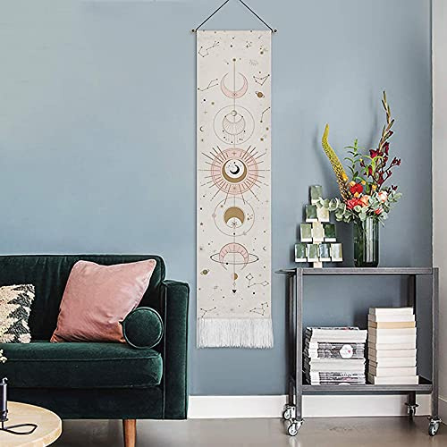 BOUTIKS Böhmischer Wandteppich, Mond Girlande Room Decor Wandbehang Boho Deko Schlafzimmer Wanddeko Gold Mond Wandschmuck Apartment Geschenke Ramadan Dekoration, Weiß