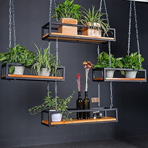 Scaffale per impianti a soffitto cubetti sospensione - scaffalatura in legno e catena di ferro,decorazioni l'organizzatore stoccaggio cremagliera balcone cucina - pentola Pan rack-porta vino,60~140cm