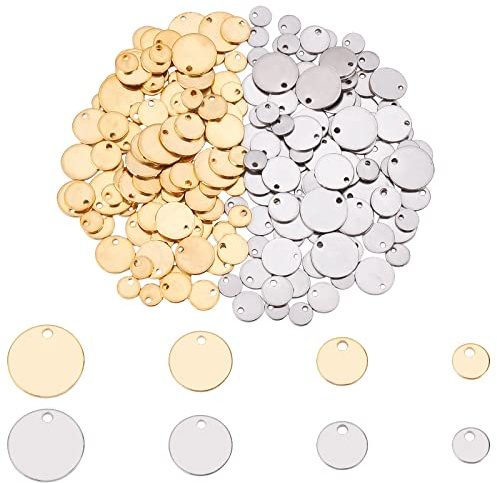 UNICRAFTALE Flach, rund, Prägung, Blanko-Etiketten, Edelstahl, Anhänger aus Metall, flach, rund, Charms für die Herstellung