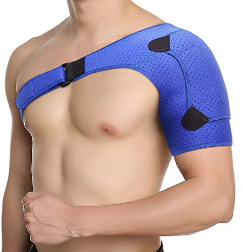 FITTOO Atmungsaktive Schulterstütze für Schulter, verstellbar, aus Neopren, mit Druckpolster für Verletzungen, Schulterschmerzen, Männer und Frauen (blau)